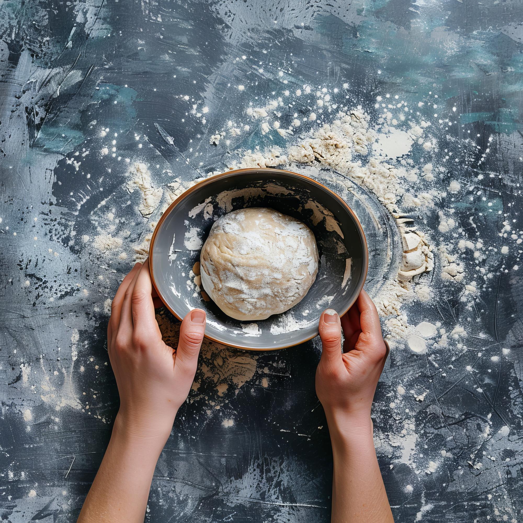 Hands kneading dough in bowl