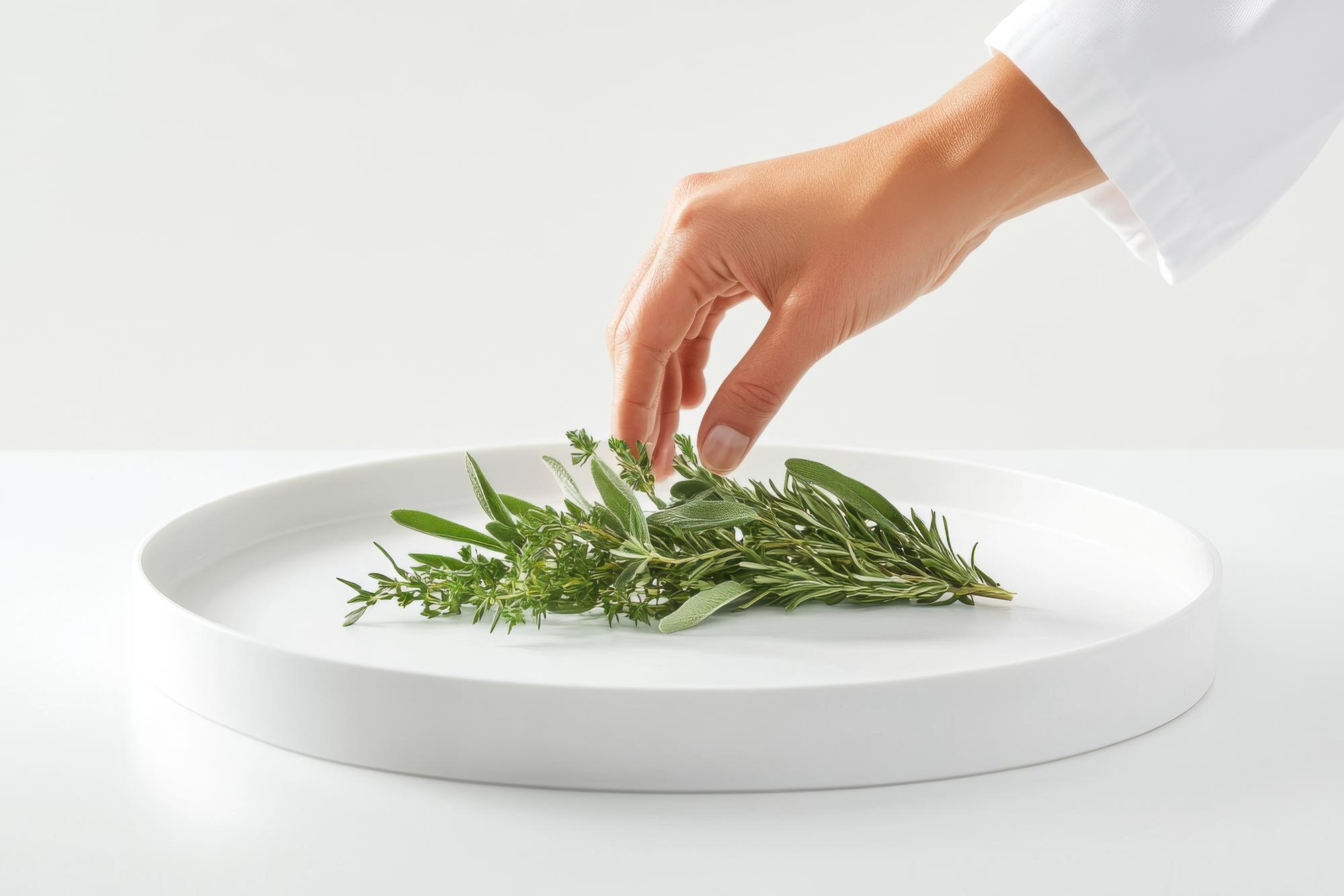 Close-up herb garnish on dish